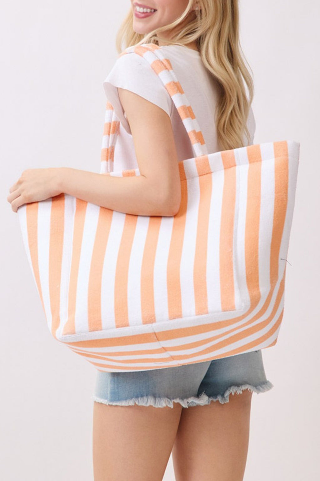 Orange Striped Terry Large Beach Bag