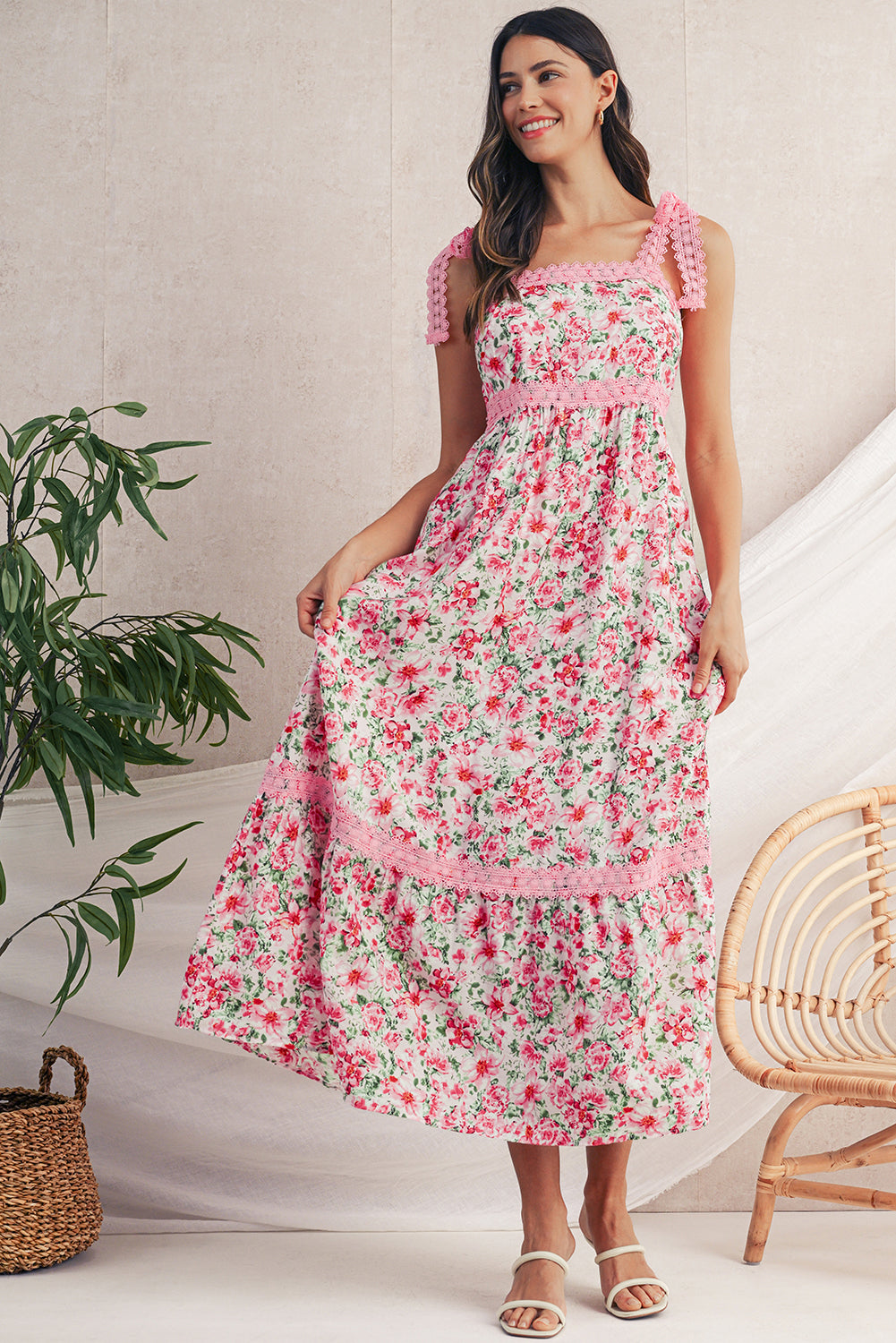 Floral Lace Tied Maxi Dress