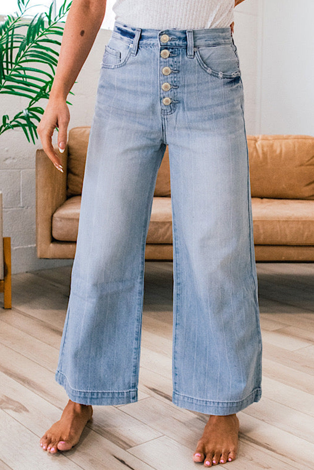 Button Wide Leg Jeans