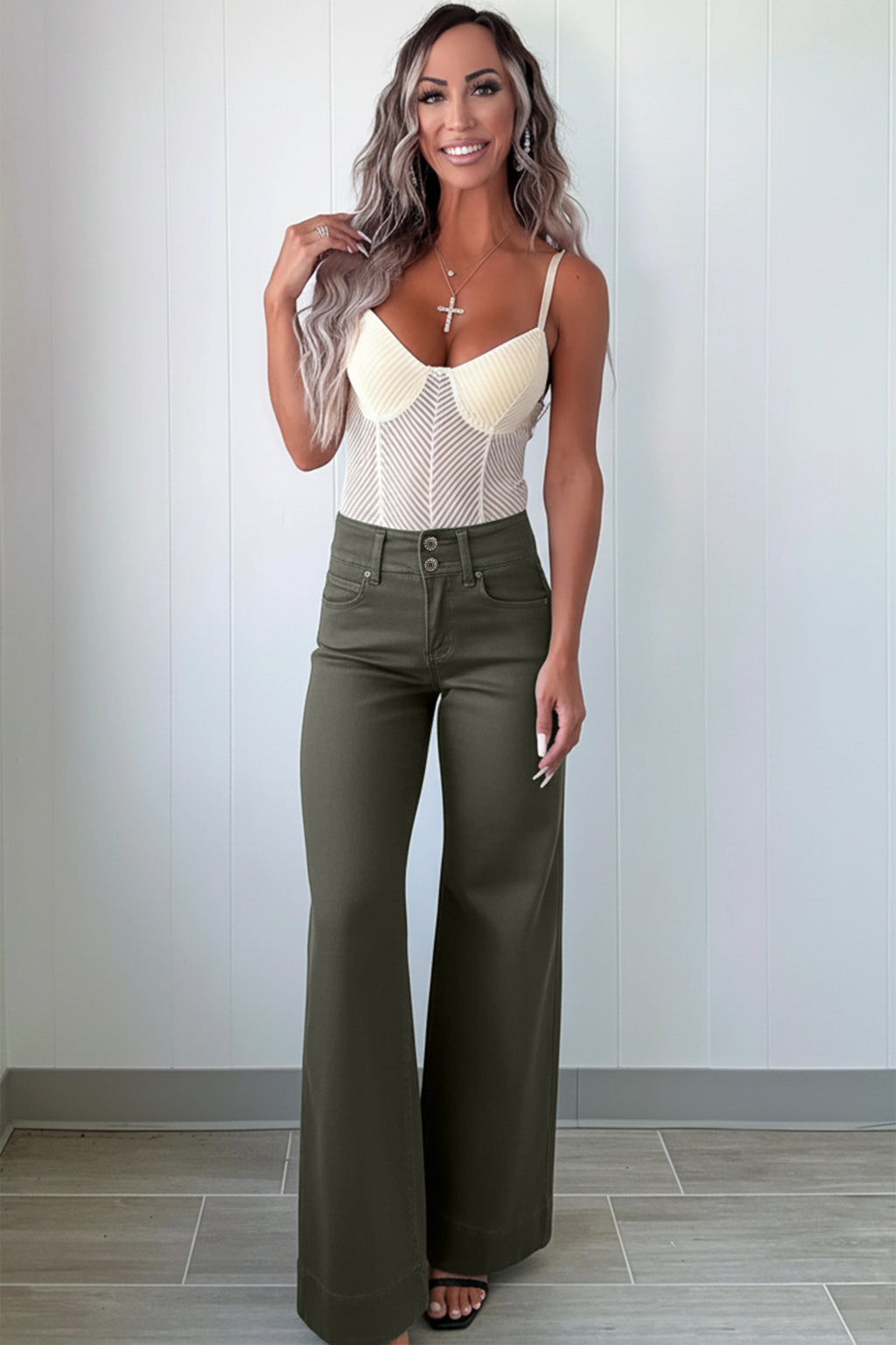 Button High Waist Wide Leg Jeans