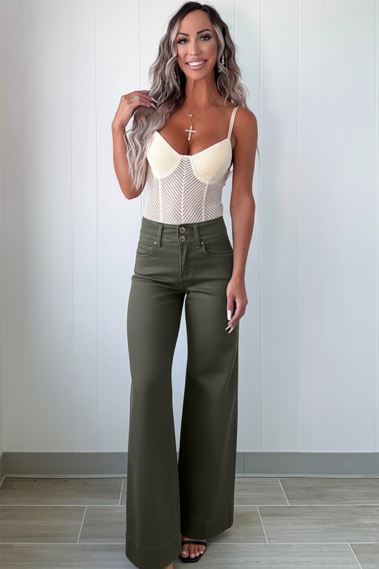 Button High Waist Wide Leg Jeans
