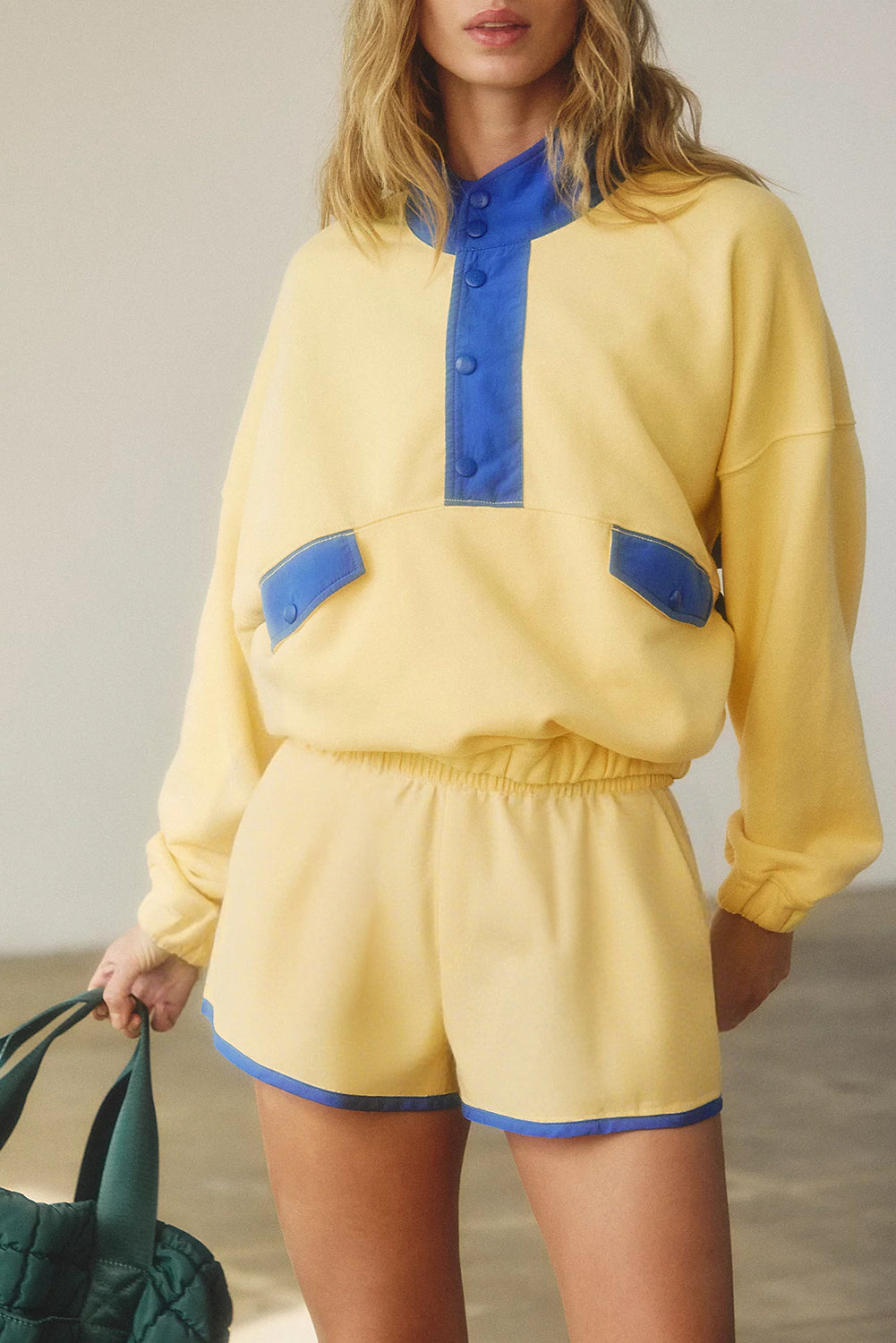 Half Button Pullover and Shorts Outfit