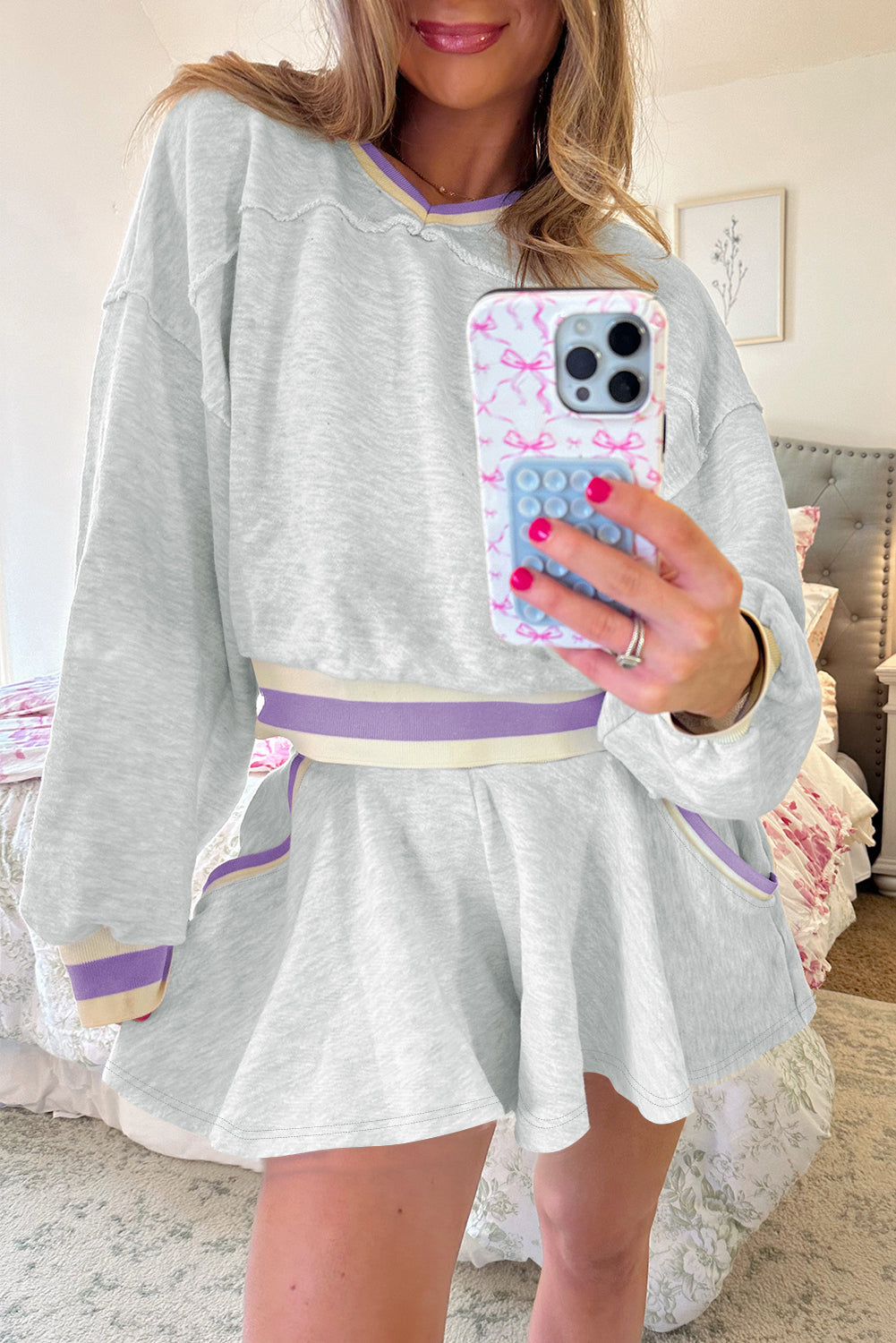 Striped Loose Sweatshirt and Skort Set