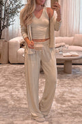 Button Up Cardigan and Pants 3pcs Pajama Set