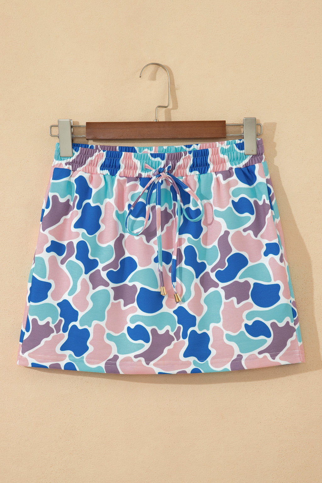 Camo Elastic Waist Drawstring Mini Skort