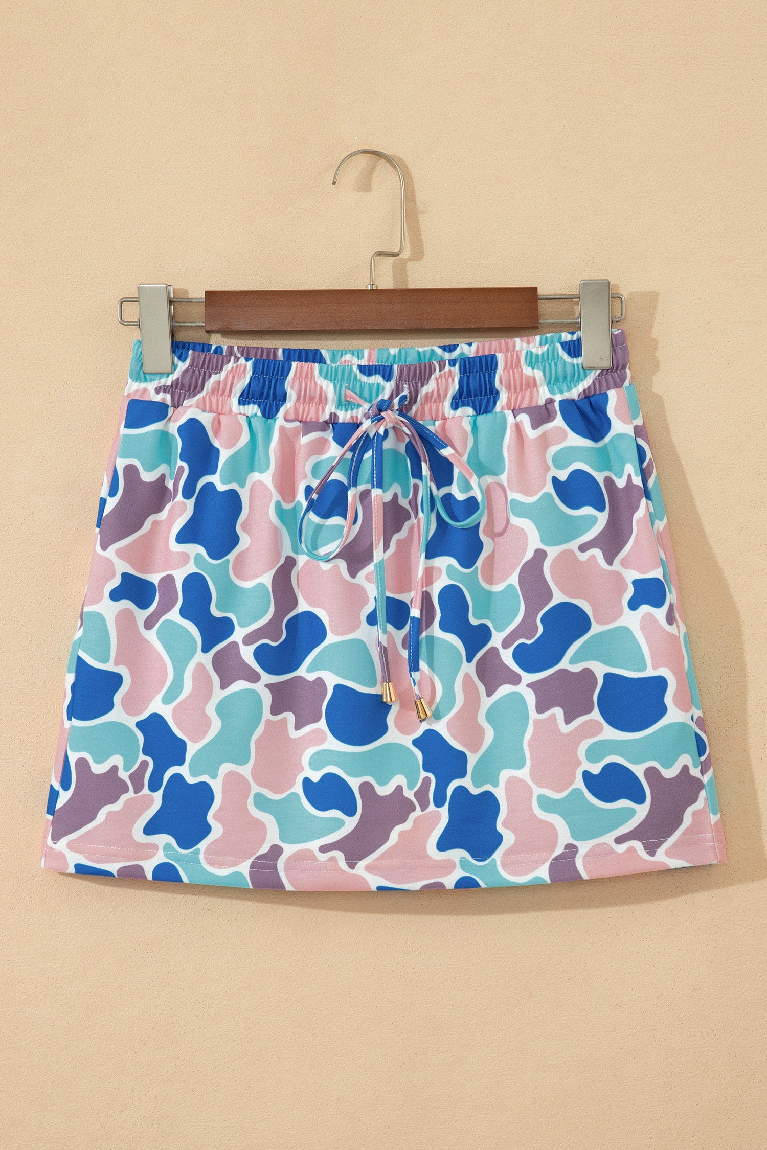 Camo Elastic Waist Drawstring Mini Skort
