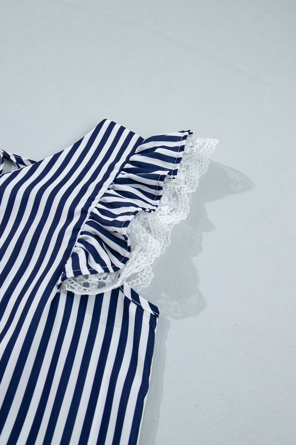 Stripe V Neck Lace Contrast Ruffle Trim Tank Top