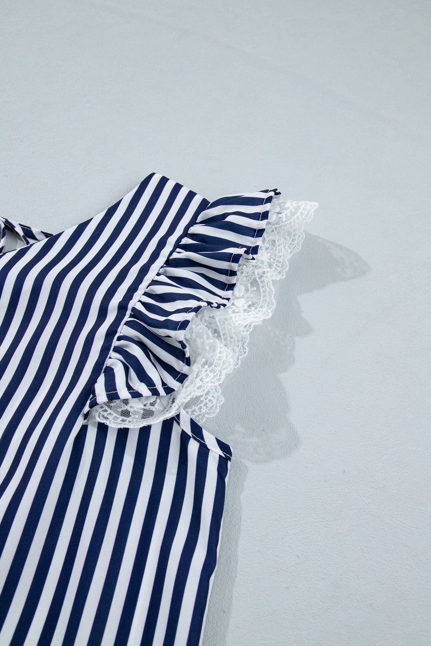 Stripe V Neck Lace Contrast Ruffle Trim Tank Top