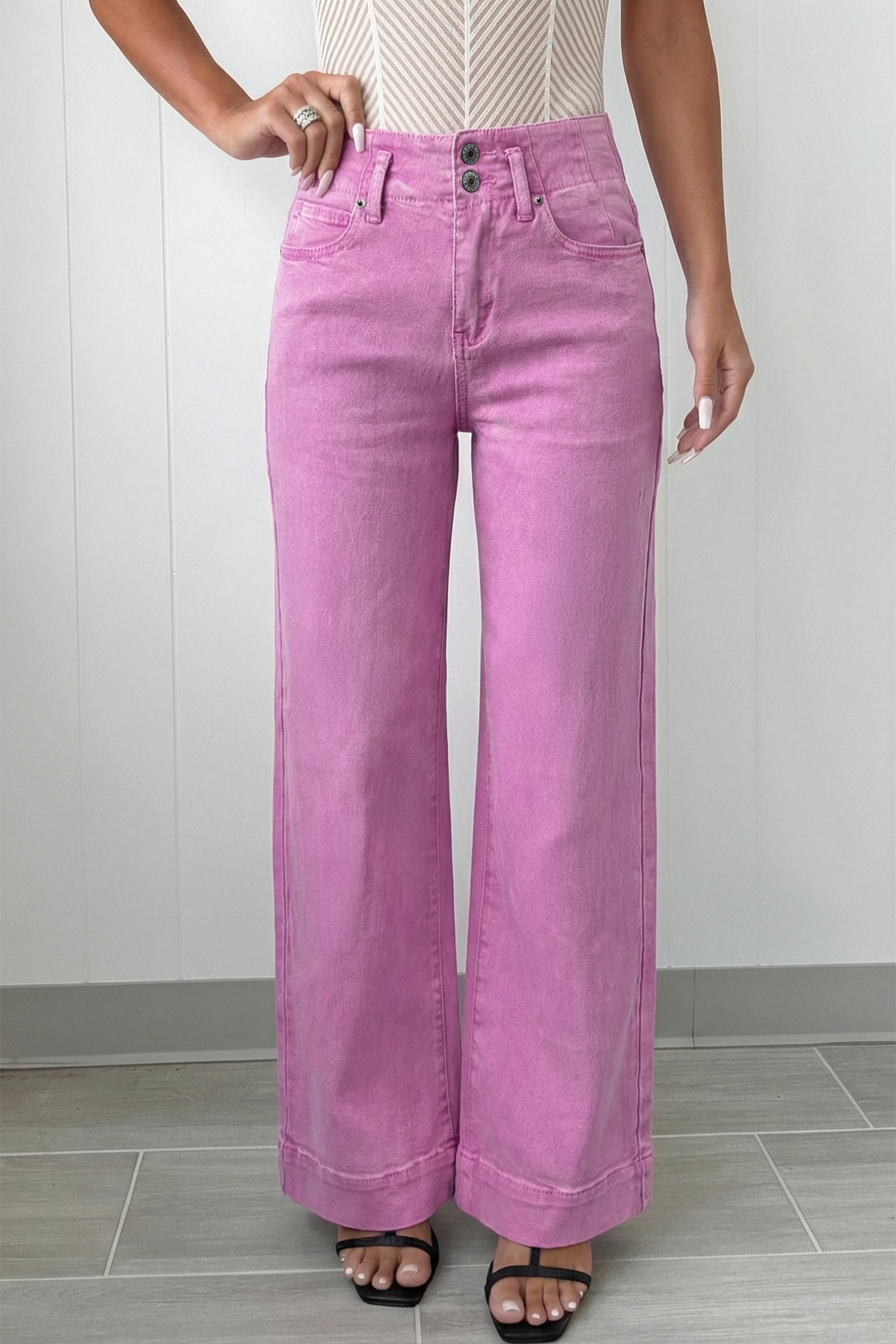 Button High Waist Wide Leg Jeans