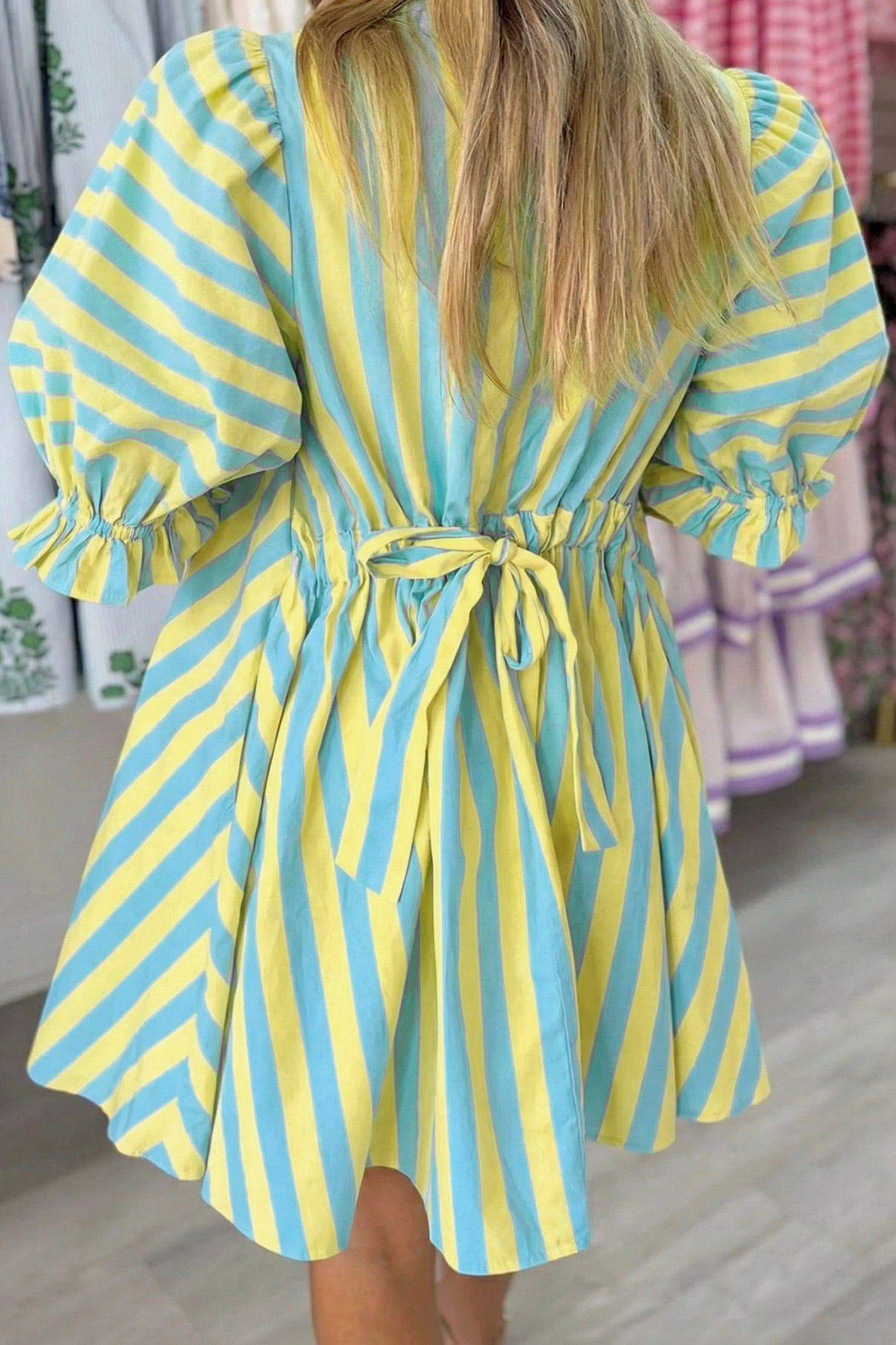 Half Button Puff Sleeve Mini Dress