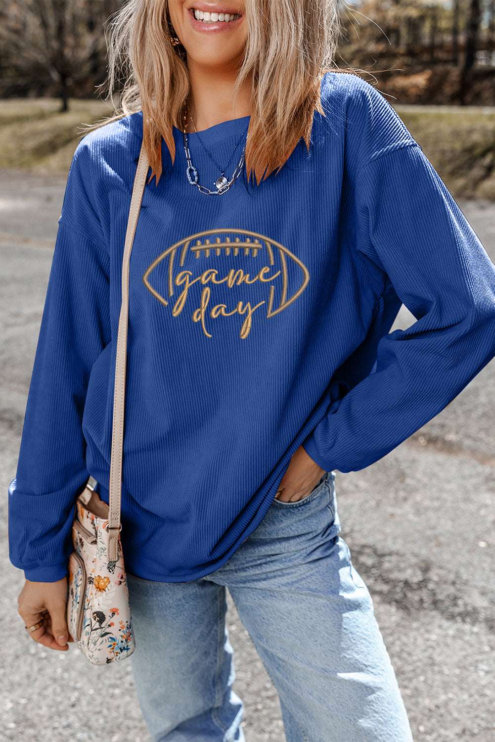 Game Day Embroidered Corded Sweatshirt