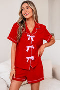 Ribbon Bow Short Silky 2pcs Pajama Set