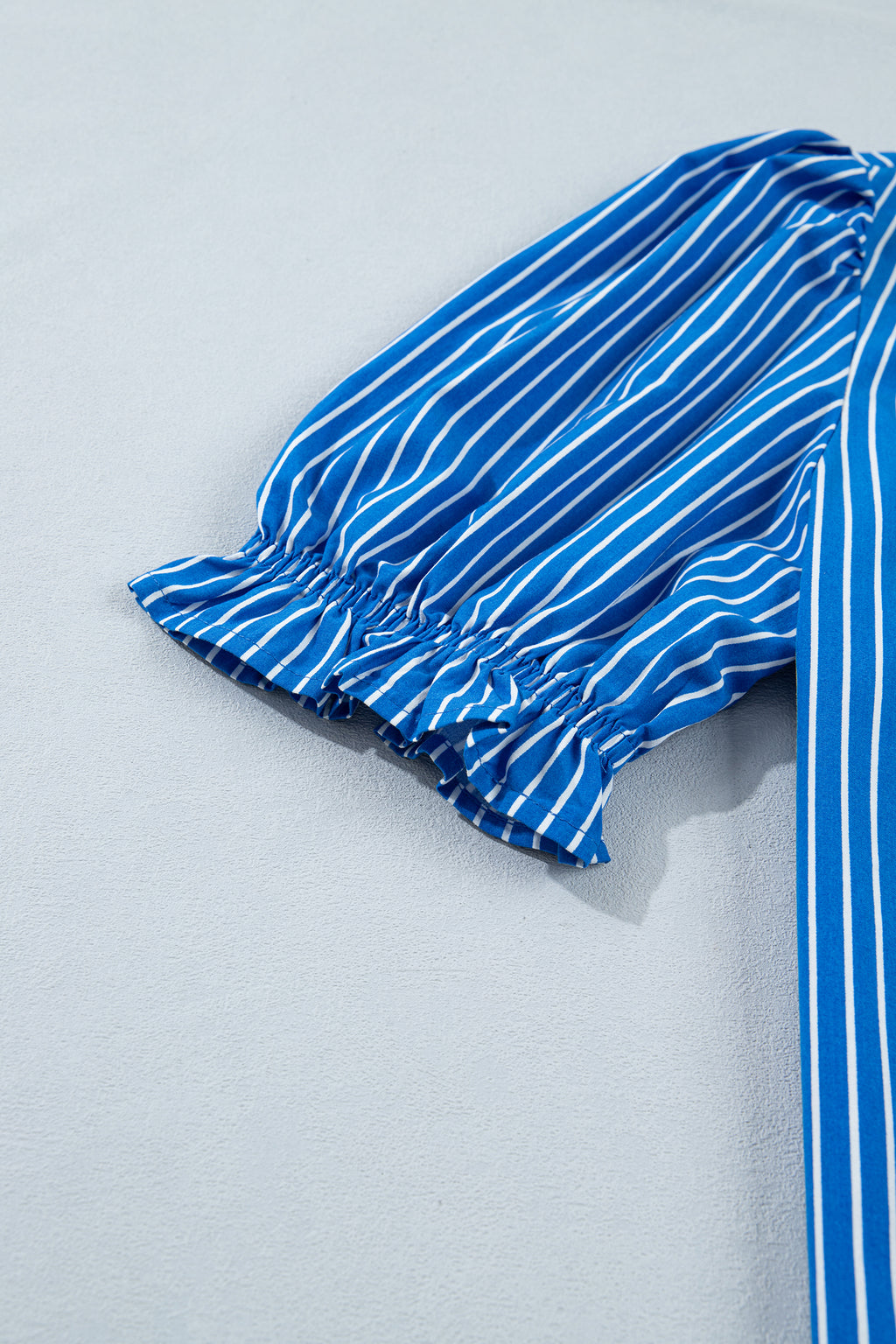 Stripe Ruffled Short Puff Sleeve Blouse