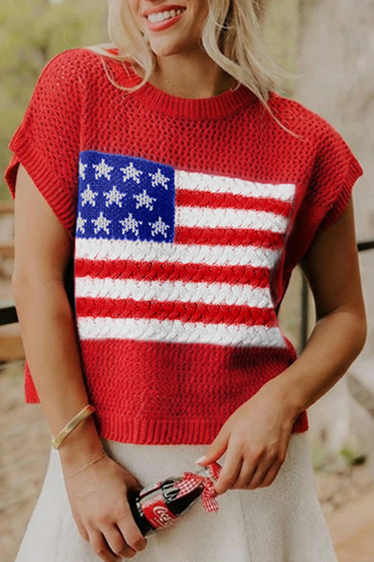 Flag Short Sleeve Sweater Top