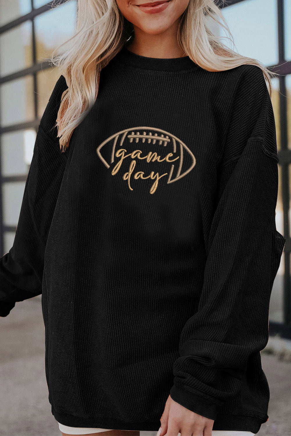 Game Day Embroidered Corded Sweatshirt