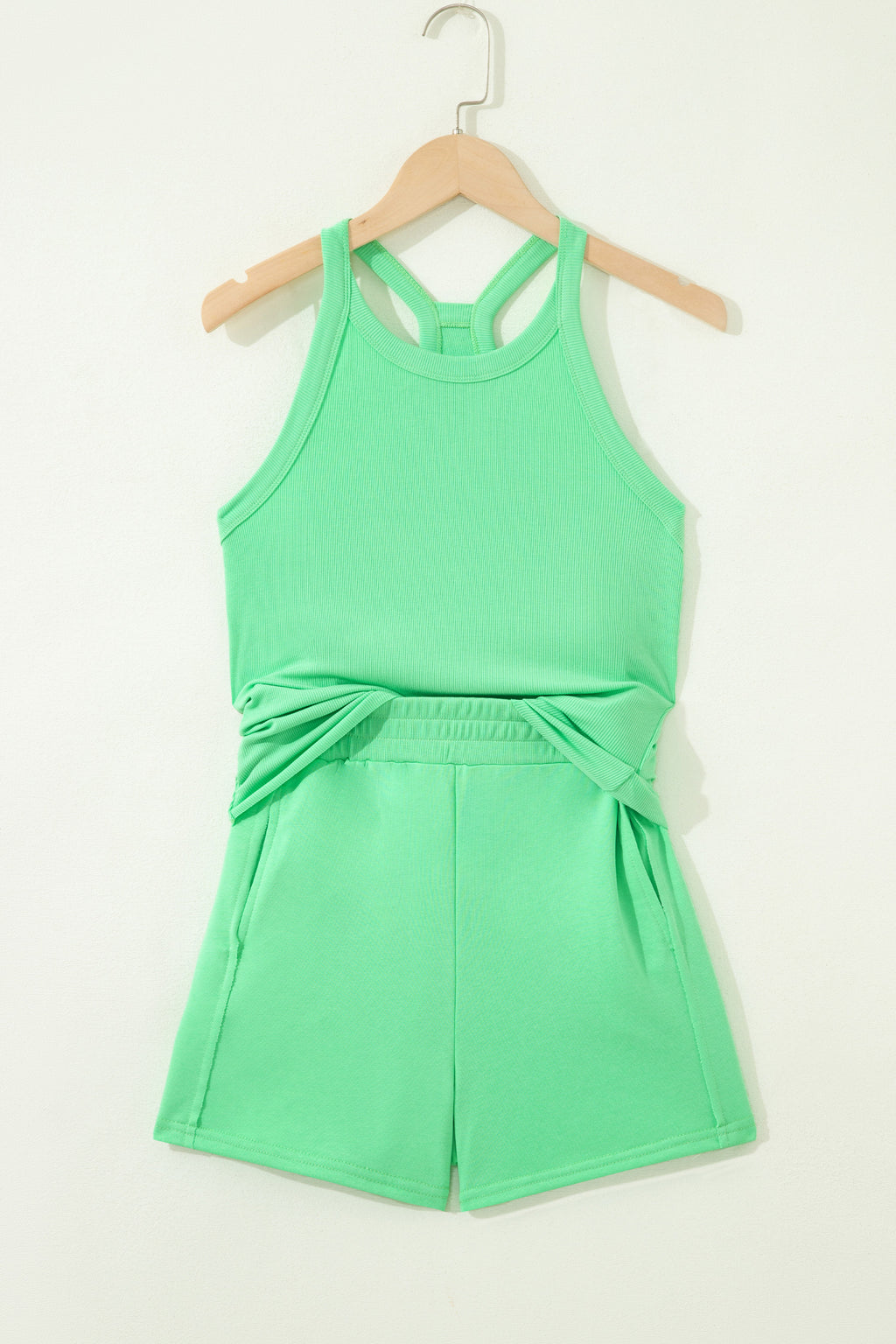 Tank Top Elastic High Waist Shorts 2pcs Outfit
