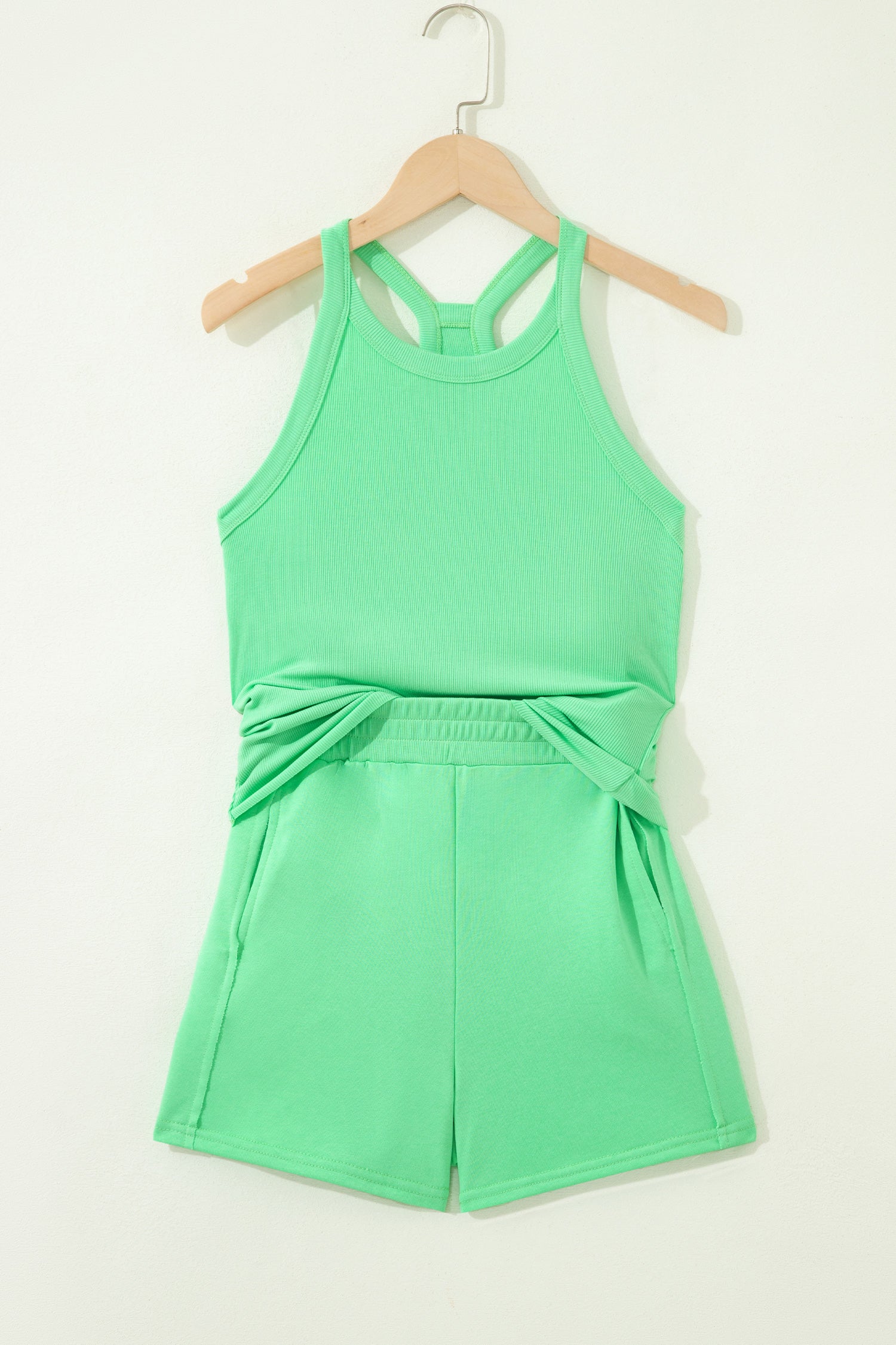 Tank Top Elastic High Waist Shorts 2pcs Outfit