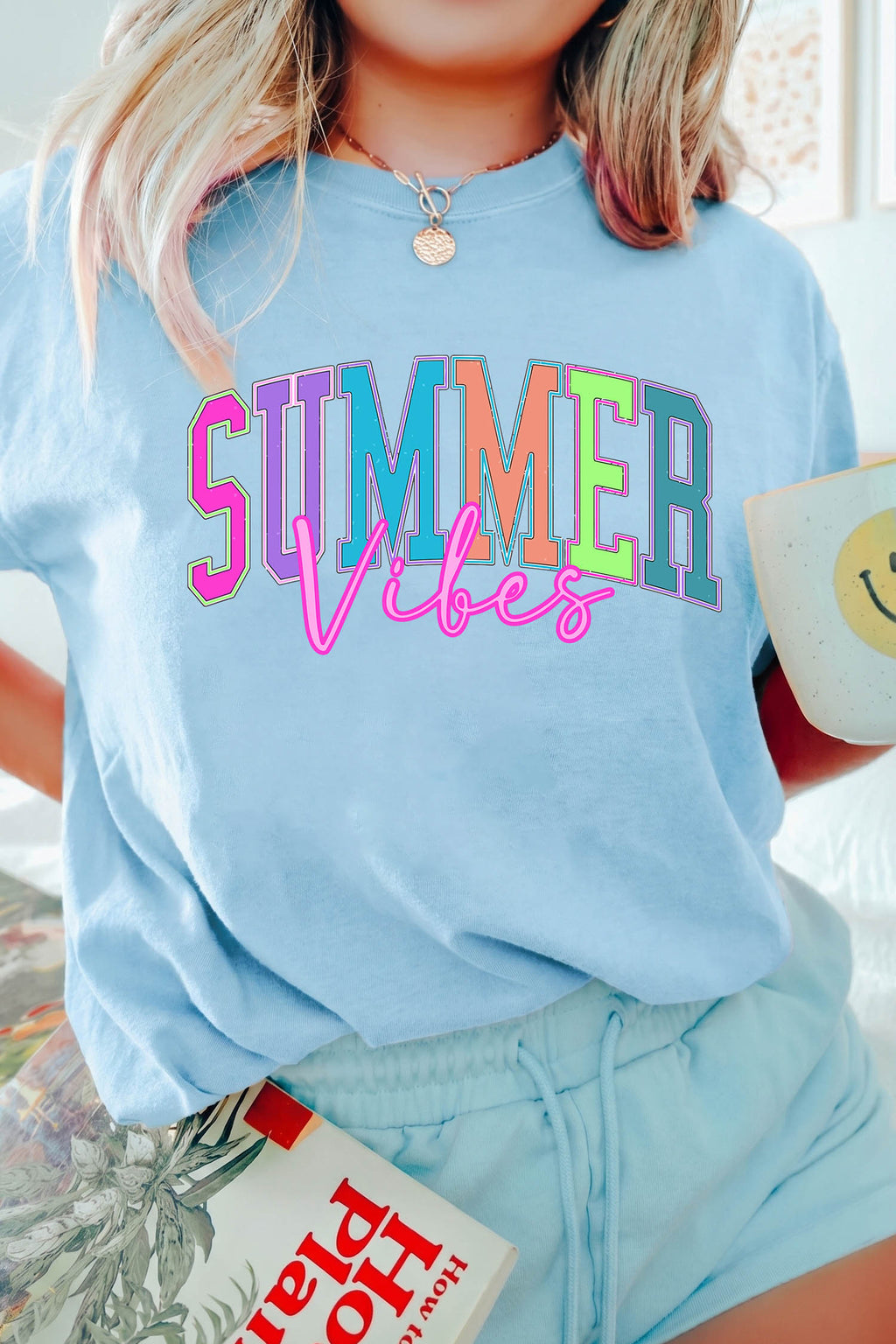 SUMMER Vibes Letter Print Round Neck Casual T-Shirt
