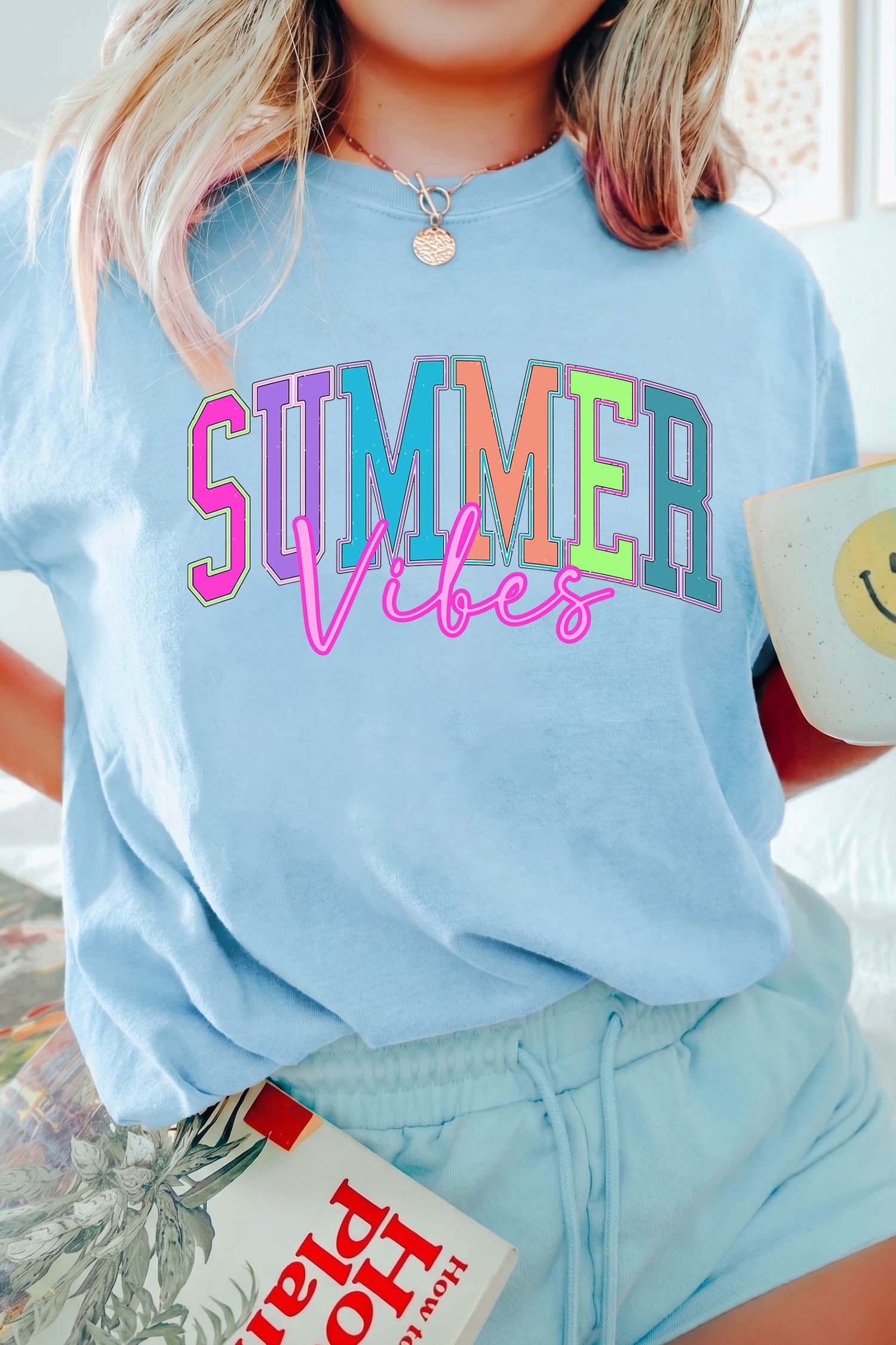 SUMMER Vibes Letter Print Round Neck Casual T-Shirt