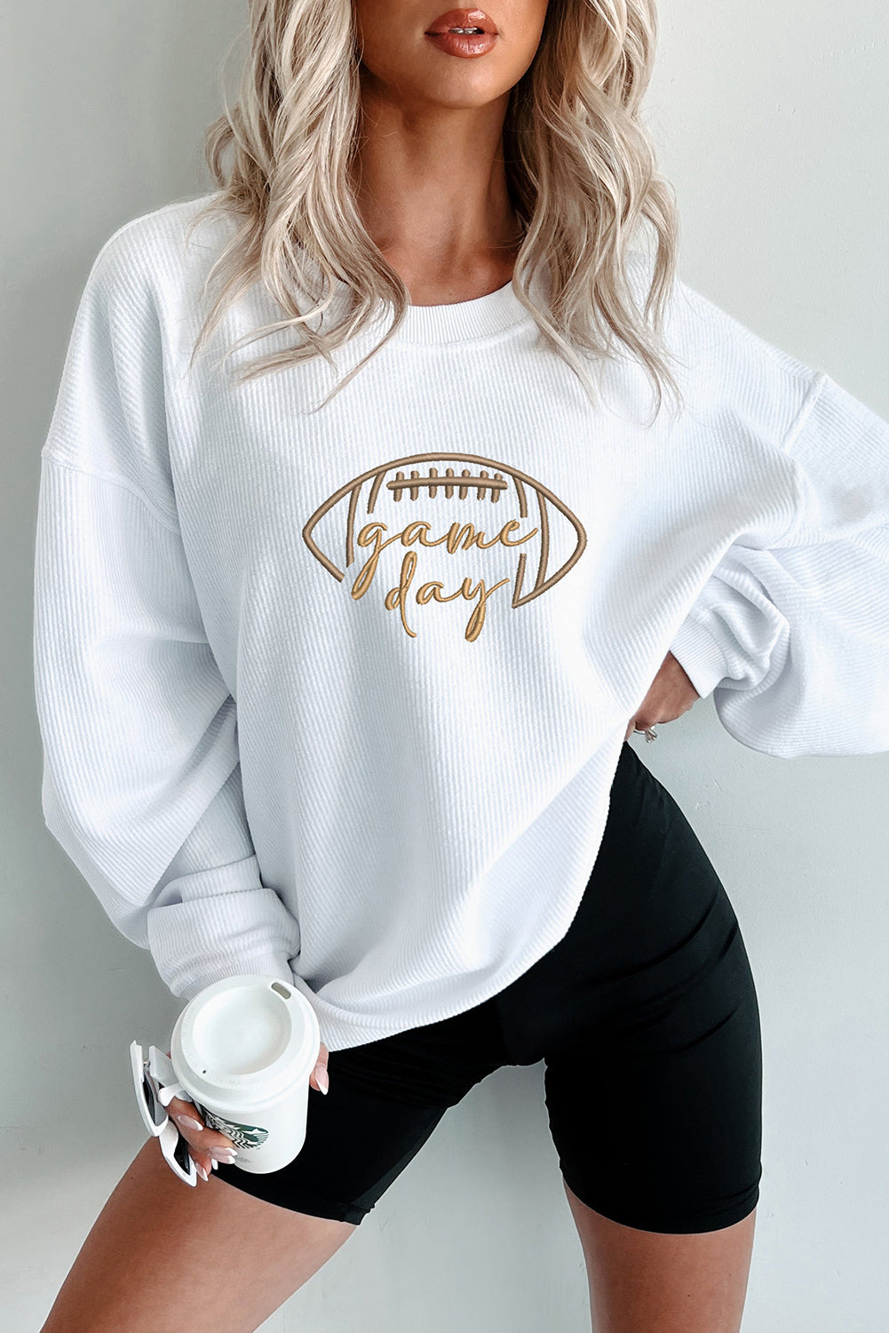 Game Day Embroidered Corded Sweatshirt
