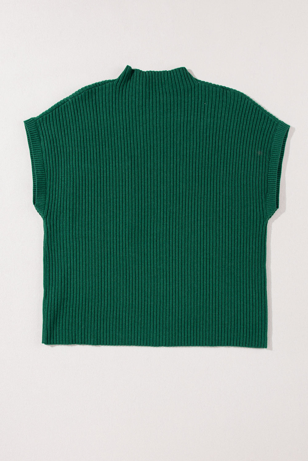 Gray Patch Pocket Ribbed Knit Short Sleeve Sweater