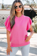 Ribbed Trim Ruffle Short Sleeve Sweater