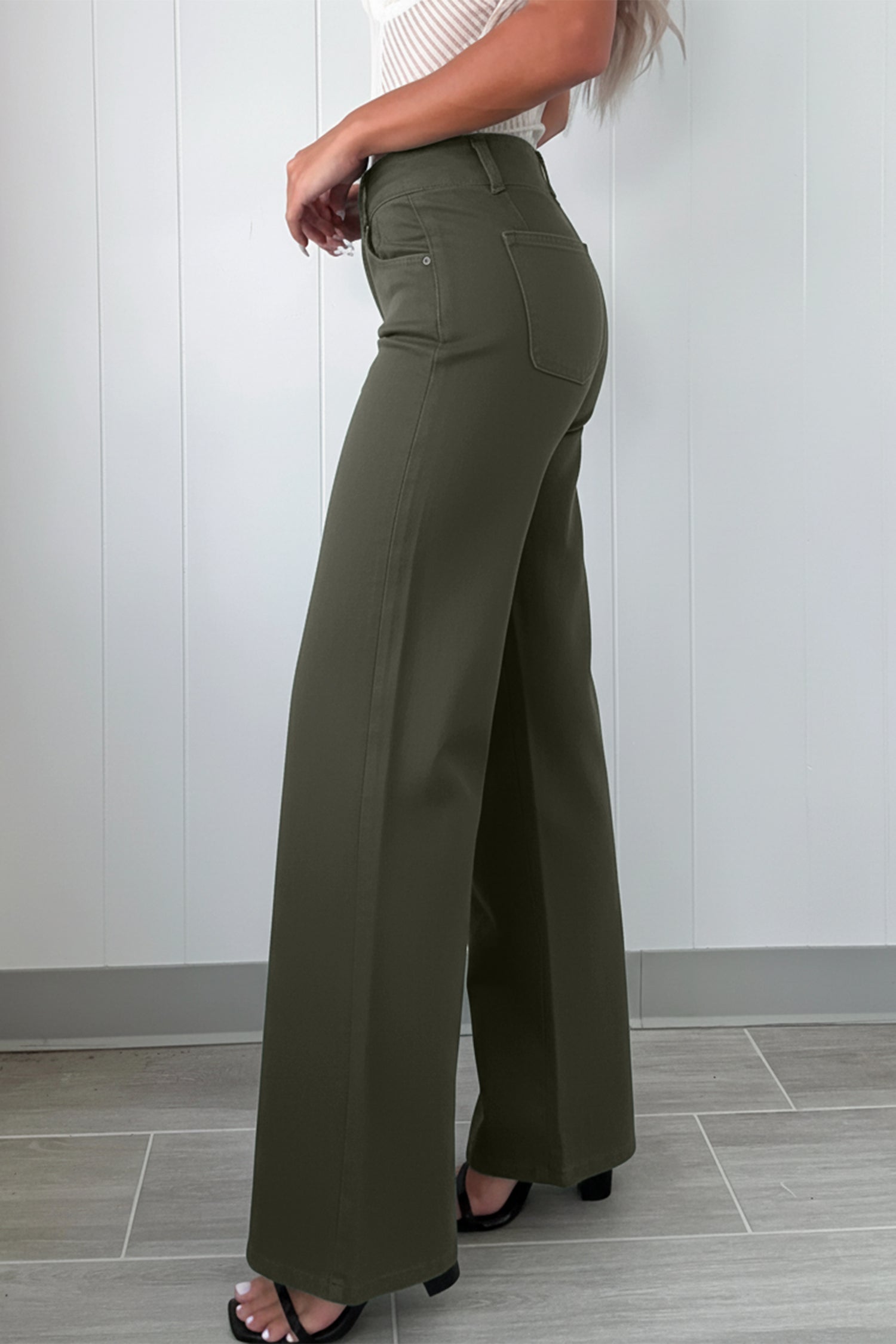 Button High Waist Wide Leg Jeans