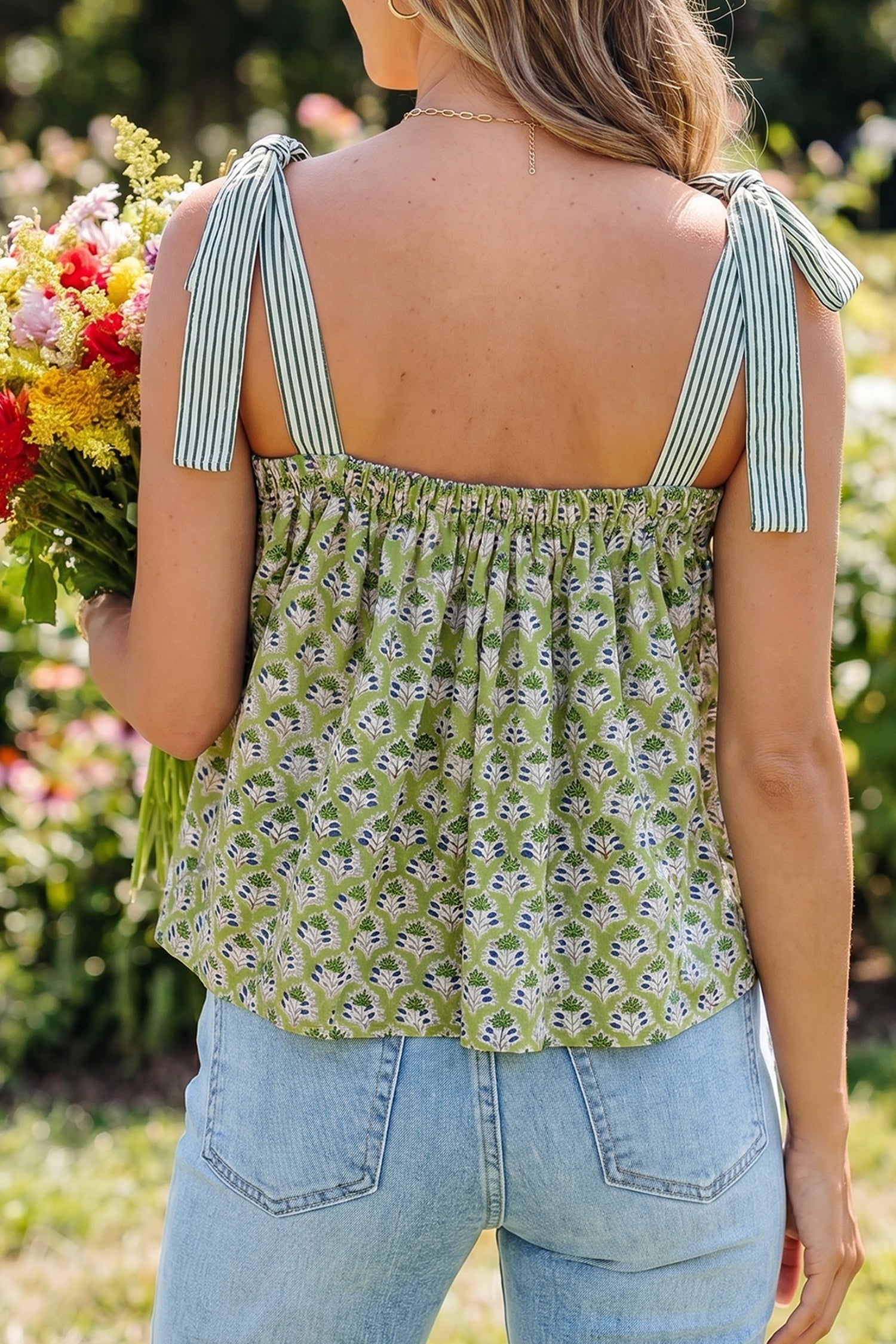 Floral Knot Straps Babydoll Tank Top