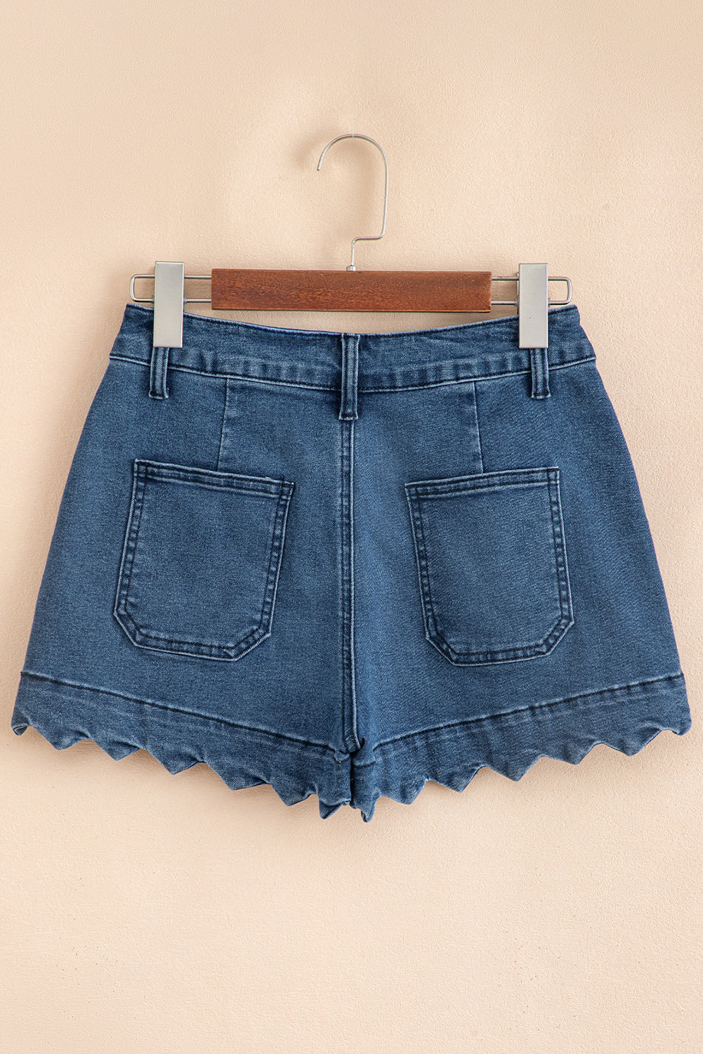 Scalloped Hemline Light Wash Denim Shorts